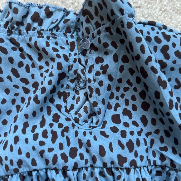Temofon Women’s Peter Pan Collar Blouse – Light Blue Leopard Vintage Style Top - Picture 5 of 5